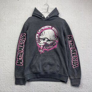 VTG Cyber Y2K Women's M Metal Mulisha Mallgoth Skull Hoodie Jacket Pink
